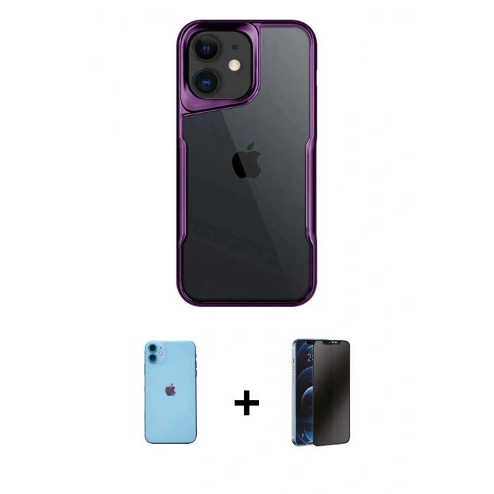MARSİLYAN™- iPhone 11 Kılıf Akış Çizgi Koleksiyonu - Siyah 3D Antistatik Hayalet Cam Ekran Koruyucu + Neon Fosforlu Kamera Lens - MI