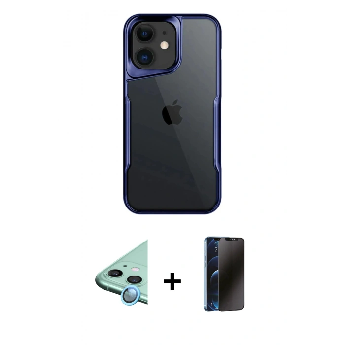 MARSİLYAN™- iPhone 11 Kılıf Akış Çizgi Koleksiyonu - Siyah 3D Antistatik Hayalet Cam Ekran Koruyucu + Raze Metal Kamera Lens - MI