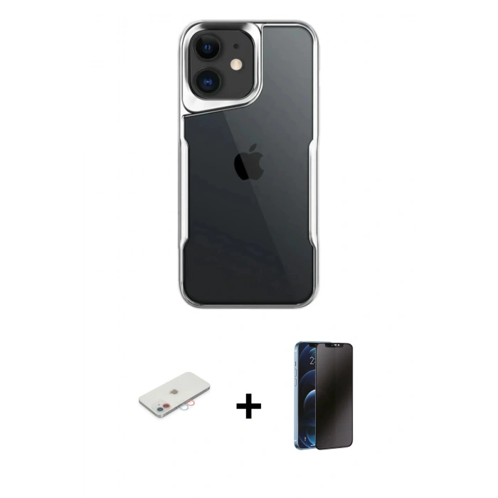 MARSİLYAN™- iPhone 11 Kılıf Akış Çizgi Koleksiyonu - Siyah 3D Antistatik Hayalet Cam Ekran Koruyucu + Renkli Kamera Lens Koruma Cam - PE