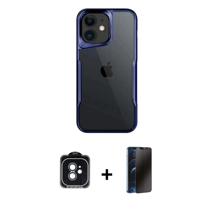 MARSİLYAN™- iPhone 11 Kılıf Akış Çizgi Koleksiyonu - Siyah 3D Antistatik Hayalet Cam Ekran Koruyucu + PVD Metal Kamera Lens - SH