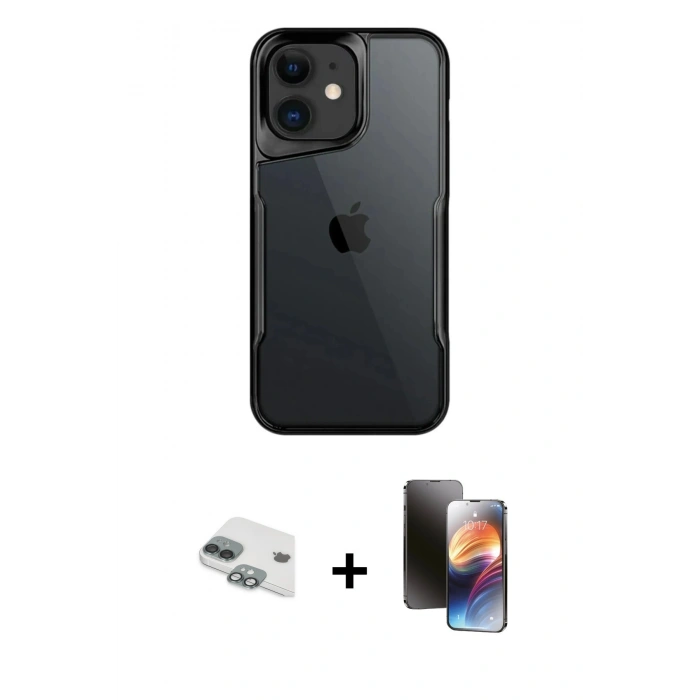 MARSİLYAN™- iPhone 11 Kılıf Akış Çizgi Koleksiyonu - Siyah 3D Antistatik Mat Seramik Nano Ekran Koruyucu + Pers Alüminyum Kamera Lens - YL