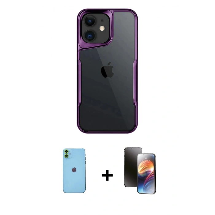 MARSİLYAN™- iPhone 11 Kılıf Akış Çizgi Koleksiyonu - Siyah 3D Antistatik Mat Seramik Nano Ekran Koruyucu + Neon Fosforlu Kamera Lens - YL