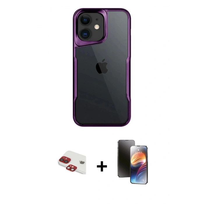 MARSİLYAN™- iPhone 11 Kılıf Akış Çizgi Koleksiyonu - Siyah 3D Antistatik Mat Seramik Nano Ekran Koruyucu + Pers Alüminyum Kamera Lens - KI