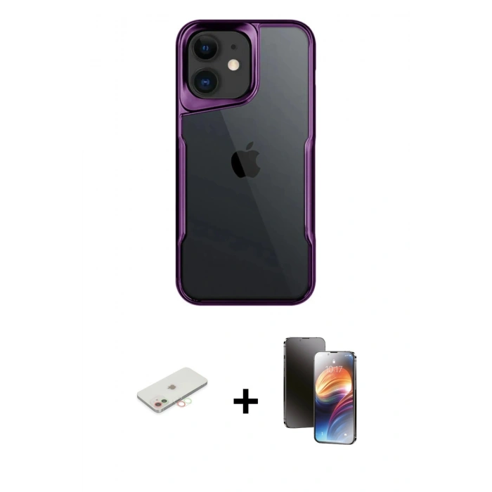 MARSİLYAN™- iPhone 11 Kılıf Akış Çizgi Koleksiyonu - Siyah 3D Antistatik Mat Seramik Nano Ekran Koruyucu + Renkli Kamera Lens Koruma Cam - YL