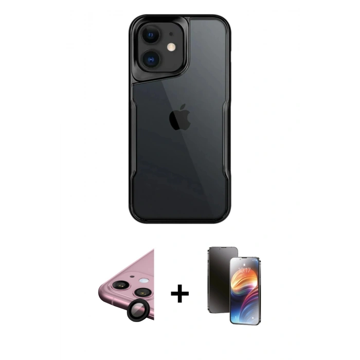 MARSİLYAN™- iPhone 11 Kılıf Akış Çizgi Koleksiyonu - Siyah 3D Antistatik Mat Seramik Nano Ekran Koruyucu + Raze Metal Kamera Lens - SH