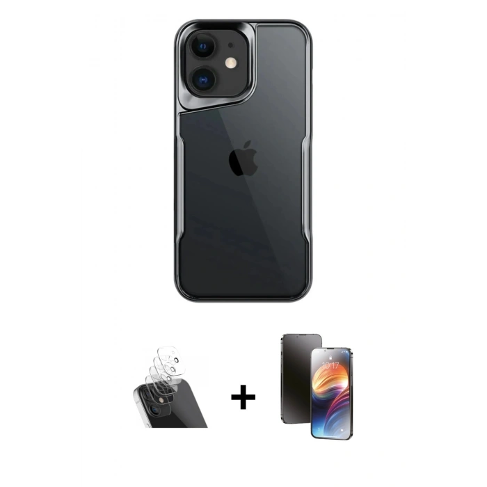 MARSİLYAN™- iPhone 11 Kılıf Akış Çizgi Koleksiyonu - Siyah 3D Antistatik Mat Seramik Nano Ekran Koruyucu + Kamera Lens Koruma Cam - SF