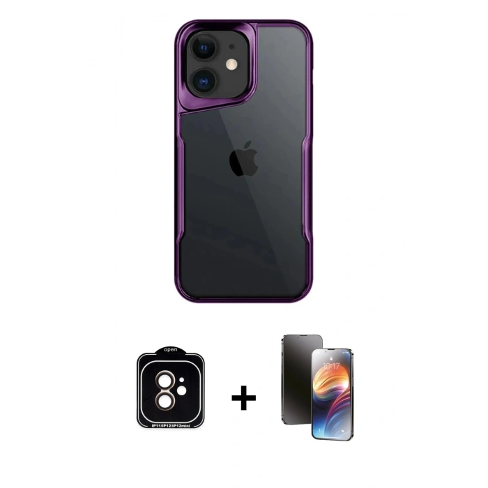 MARSİLYAN™- iPhone 11 Kılıf Akış Çizgi Koleksiyonu - Siyah 3D Antistatik Mat Seramik Nano Ekran Koruyucu + PVD Metal Kamera Lens - TU