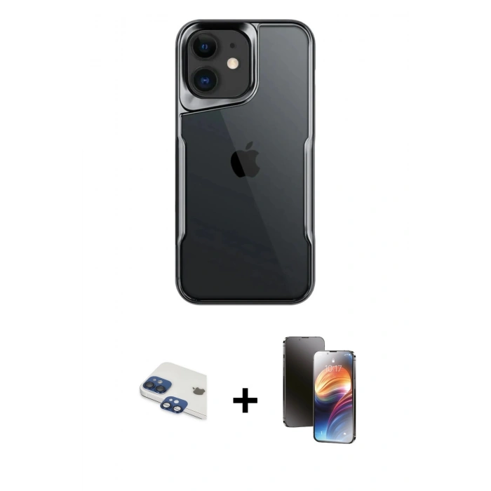 MARSİLYAN™- iPhone 11 Kılıf Akış Çizgi Koleksiyonu - Siyah 3D Antistatik Mat Seramik Nano Ekran Koruyucu + Pers Alüminyum Kamera Lens - LT