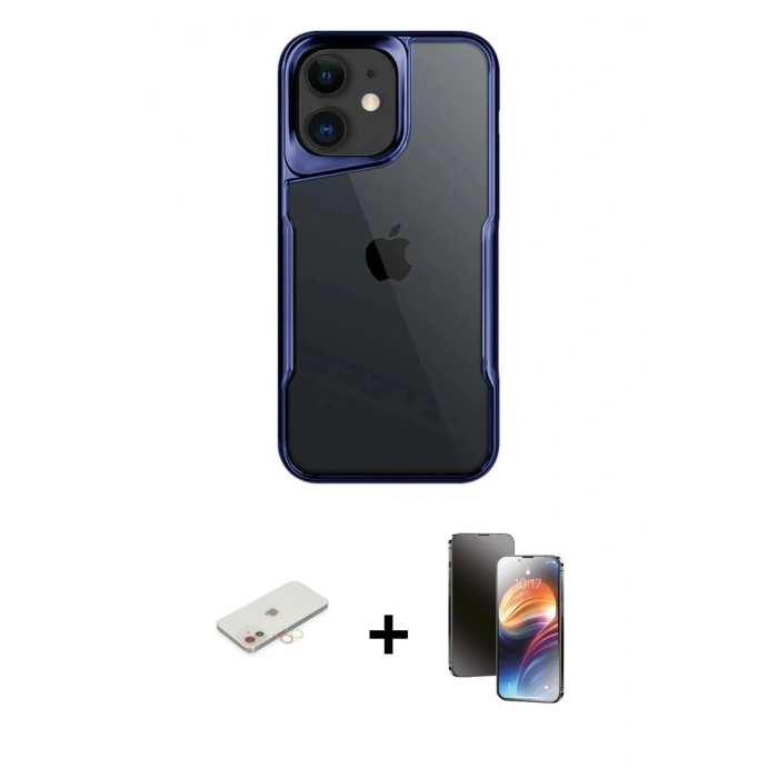 MARSİLYAN™- iPhone 11 Kılıf Akış Çizgi Koleksiyonu - Siyah 3D Antistatik Mat Seramik Nano Ekran Koruyucu + Renkli Kamera Lens Koruma Cam - YL