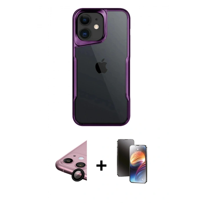 MARSİLYAN™- iPhone 11 Kılıf Akış Çizgi Koleksiyonu - Siyah 3D Antistatik Mat Seramik Nano Ekran Koruyucu + Raze Metal Kamera Lens - SH