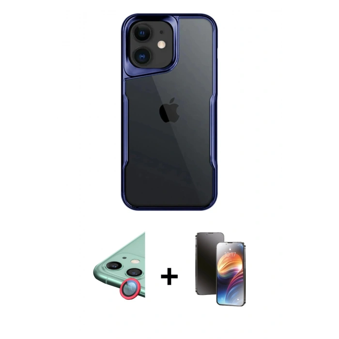 MARSİLYAN™- iPhone 11 Kılıf Akış Çizgi Koleksiyonu - Siyah 3D Antistatik Mat Seramik Nano Ekran Koruyucu + Raze Metal Kamera Lens - KI