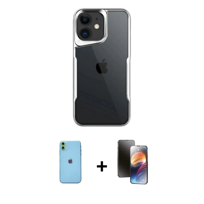 MARSİLYAN™- iPhone 11 Kılıf Akış Çizgi Koleksiyonu - Siyah 3D Antistatik Mat Seramik Nano Ekran Koruyucu + Neon Fosforlu Kamera Lens - YL