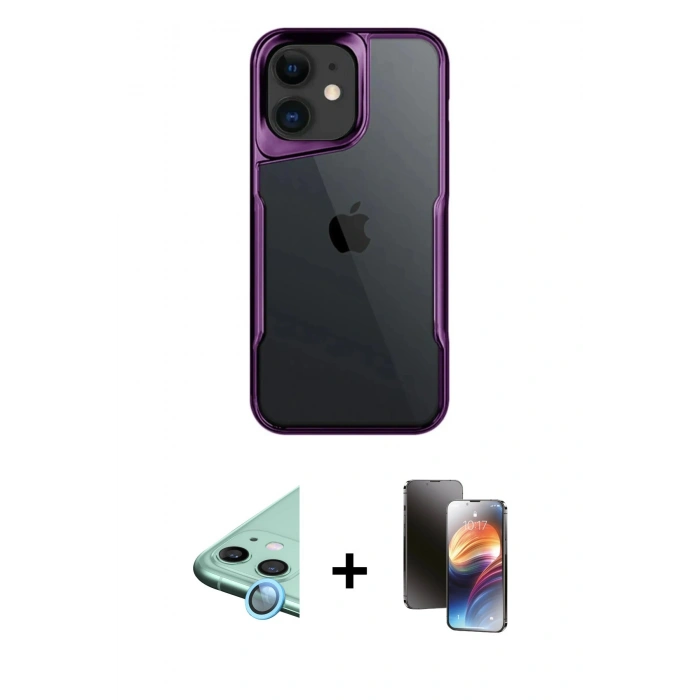 MARSİLYAN™- iPhone 11 Kılıf Akış Çizgi Koleksiyonu - Siyah 3D Antistatik Mat Seramik Nano Ekran Koruyucu + Raze Metal Kamera Lens - MI