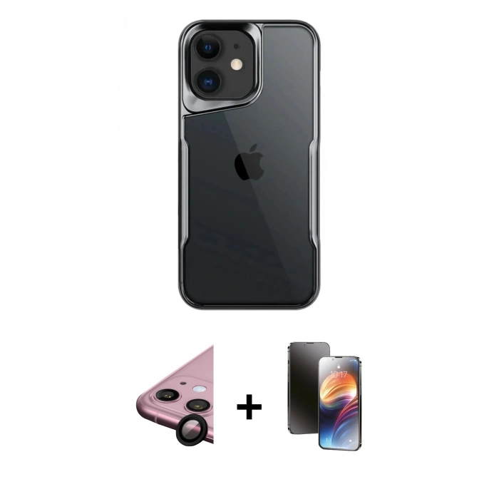 MARSİLYAN™- iPhone 11 Kılıf Akış Çizgi Koleksiyonu - Siyah 3D Antistatik Mat Seramik Nano Ekran Koruyucu + Raze Metal Kamera Lens - SH