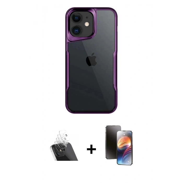 MARSİLYAN™- iPhone 11 Kılıf Akış Çizgi Koleksiyonu - Siyah 3D Antistatik Mat Seramik Nano Ekran Koruyucu + Kamera Lens Koruma Cam - SF