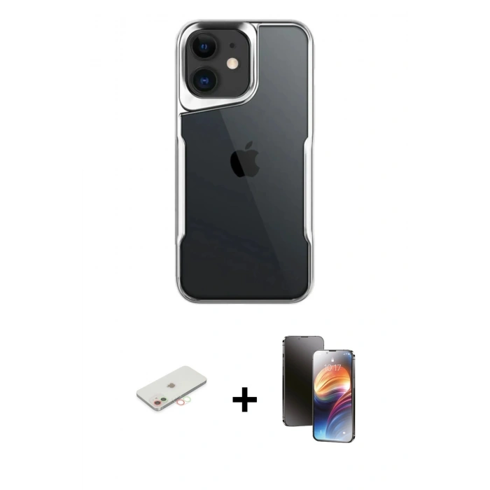 MARSİLYAN™- iPhone 11 Kılıf Akış Çizgi Koleksiyonu - Siyah 3D Antistatik Mat Seramik Nano Ekran Koruyucu + Renkli Kamera Lens Koruma Cam - YL