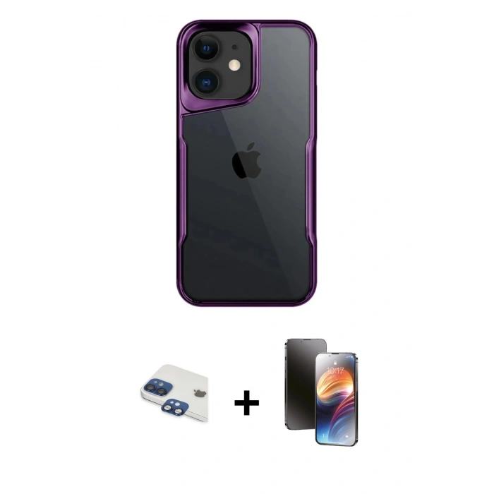 MARSİLYAN™- iPhone 11 Kılıf Akış Çizgi Koleksiyonu - Siyah 3D Antistatik Mat Seramik Nano Ekran Koruyucu + Pers Alüminyum Kamera Lens - LT