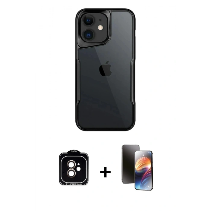 MARSİLYAN™- iPhone 11 Kılıf Akış Çizgi Koleksiyonu - Siyah 3D Antistatik Mat Seramik Nano Ekran Koruyucu + PVD Metal Kamera Lens - TU