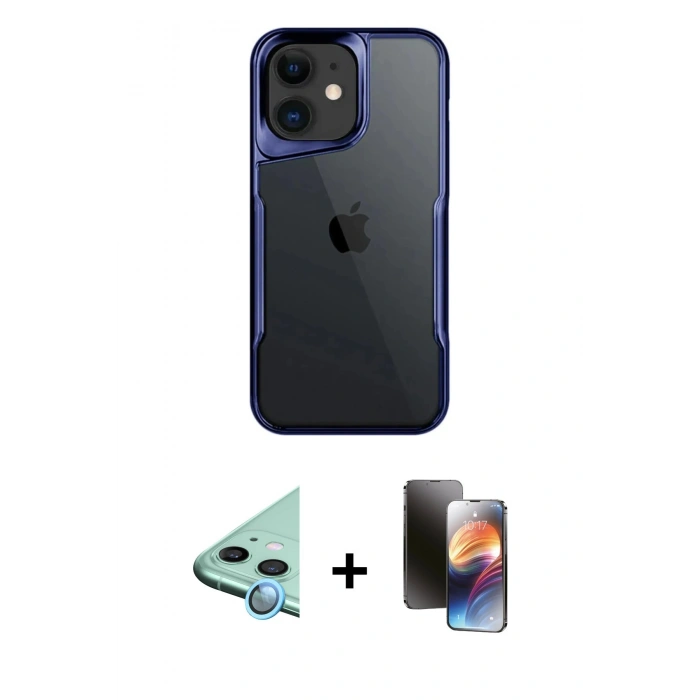 MARSİLYAN™- iPhone 11 Kılıf Akış Çizgi Koleksiyonu - Siyah 3D Antistatik Mat Seramik Nano Ekran Koruyucu + Raze Metal Kamera Lens - MI