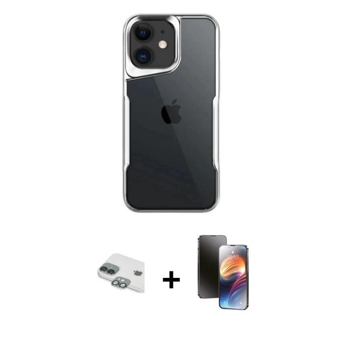 MARSİLYAN™- iPhone 11 Kılıf Akış Çizgi Koleksiyonu - Siyah 3D Antistatik Mat Seramik Nano Ekran Koruyucu + Pers Alüminyum Kamera Lens - YL