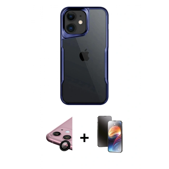 MARSİLYAN™- iPhone 11 Kılıf Akış Çizgi Koleksiyonu - Siyah 3D Antistatik Mat Seramik Nano Ekran Koruyucu + Raze Metal Kamera Lens - SH