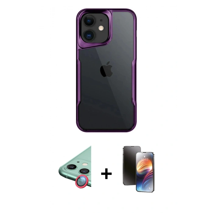 MARSİLYAN™- iPhone 11 Kılıf Akış Çizgi Koleksiyonu - Siyah 3D Antistatik Mat Seramik Nano Ekran Koruyucu + Raze Metal Kamera Lens - KI