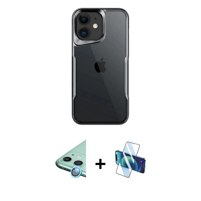 MARSİLYAN™- iPhone 11 Kılıf Akış Çizgi Koleksiyonu - Siyah 3D Antistatik Seramik Nano Ekran Koruyucu + Raze Metal Kamera Lens - MI