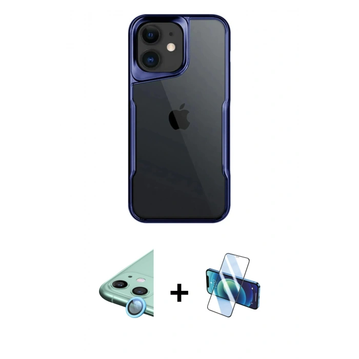 MARSİLYAN™- iPhone 11 Kılıf Akış Çizgi Koleksiyonu - Siyah 3D Antistatik Seramik Nano Ekran Koruyucu + Raze Metal Kamera Lens - MI