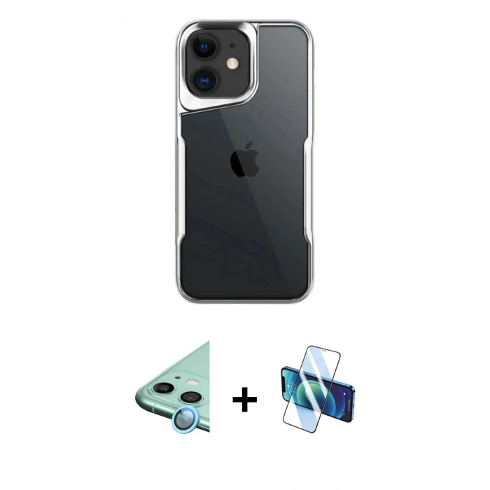 MARSİLYAN™- iPhone 11 Kılıf Akış Çizgi Koleksiyonu - Siyah 3D Antistatik Seramik Nano Ekran Koruyucu + Raze Metal Kamera Lens - MI