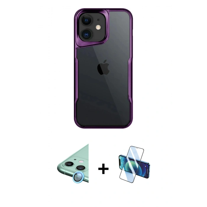 MARSİLYAN™- iPhone 11 Kılıf Akış Çizgi Koleksiyonu - Siyah 3D Antistatik Seramik Nano Ekran Koruyucu + Raze Metal Kamera Lens - MI