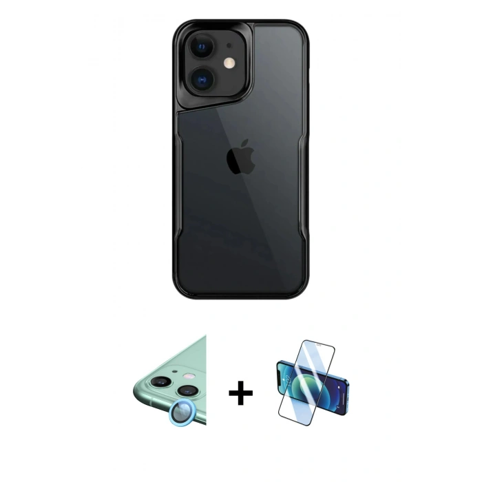 MARSİLYAN™- iPhone 11 Kılıf Akış Çizgi Koleksiyonu - Siyah 3D Antistatik Seramik Nano Ekran Koruyucu + Raze Metal Kamera Lens - MI