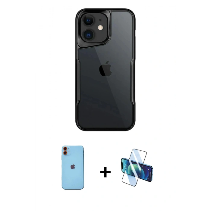 MARSİLYAN™- iPhone 11 Kılıf Akış Çizgi Koleksiyonu - Siyah 3D Antistatik Seramik Nano Ekran Koruyucu + Neon Fosforlu Kamera Lens - TU