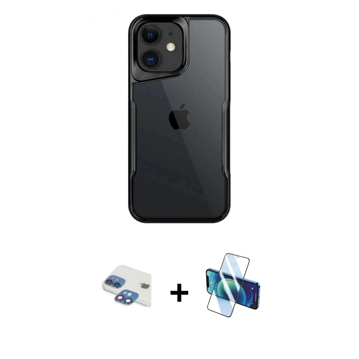 MARSİLYAN™- iPhone 11 Kılıf Akış Çizgi Koleksiyonu - Siyah 3D Antistatik Seramik Nano Ekran Koruyucu + Pers Alüminyum Kamera Lens - GI