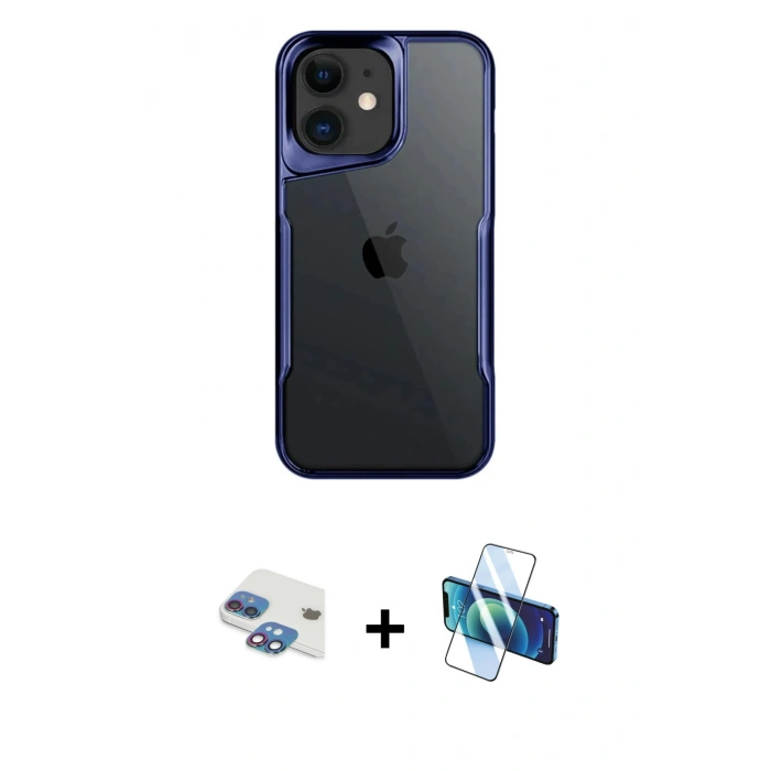 MARSİLYAN™- iPhone 11 Kılıf Akış Çizgi Koleksiyonu - Siyah 3D Antistatik Seramik Nano Ekran Koruyucu + Pers Alüminyum Kamera Lens - GI