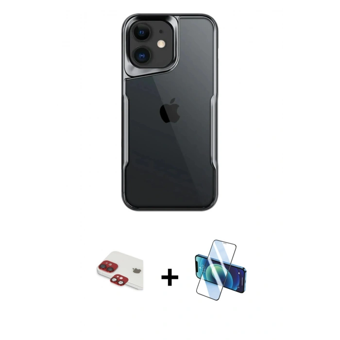 MARSİLYAN™- iPhone 11 Kılıf Akış Çizgi Koleksiyonu - Siyah 3D Antistatik Seramik Nano Ekran Koruyucu + Pers Alüminyum Kamera Lens - KI