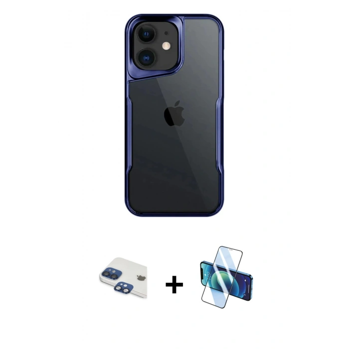 MARSİLYAN™- iPhone 11 Kılıf Akış Çizgi Koleksiyonu - Siyah 3D Antistatik Seramik Nano Ekran Koruyucu + Pers Alüminyum Kamera Lens - LT