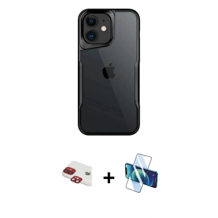 MARSİLYAN™- iPhone 11 Kılıf Akış Çizgi Koleksiyonu - Siyah 3D Antistatik Seramik Nano Ekran Koruyucu + Pers Alüminyum Kamera Lens - KI