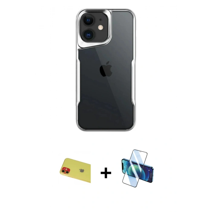 MARSİLYAN™- iPhone 11 Kılıf Akış Çizgi Koleksiyonu - Siyah 3D Antistatik Seramik Nano Ekran Koruyucu + Rainbow Kamera Lens Koruma Cam - KI