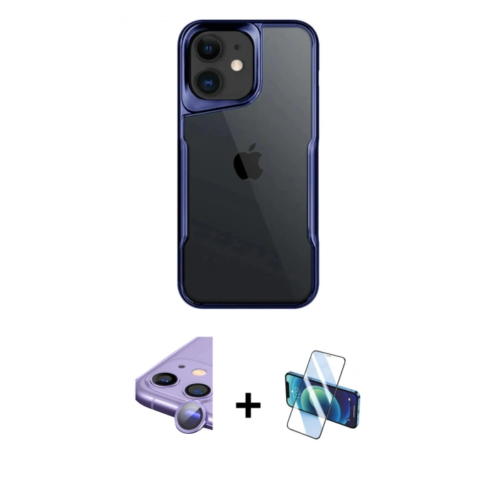 MARSİLYAN™- iPhone 11 Kılıf Akış Çizgi Koleksiyonu - Siyah 3D Antistatik Seramik Nano Ekran Koruyucu + Raze Metal Kamera Lens - MR