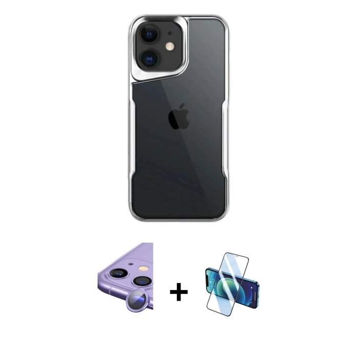 MARSİLYAN™- iPhone 11 Kılıf Akış Çizgi Koleksiyonu - Siyah 3D Antistatik Seramik Nano Ekran Koruyucu + Raze Metal Kamera Lens - MR