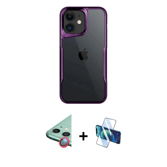 MARSİLYAN™- iPhone 11 Kılıf Akış Çizgi Koleksiyonu - Siyah 3D Antistatik Seramik Nano Ekran Koruyucu + Raze Metal Kamera Lens - KI