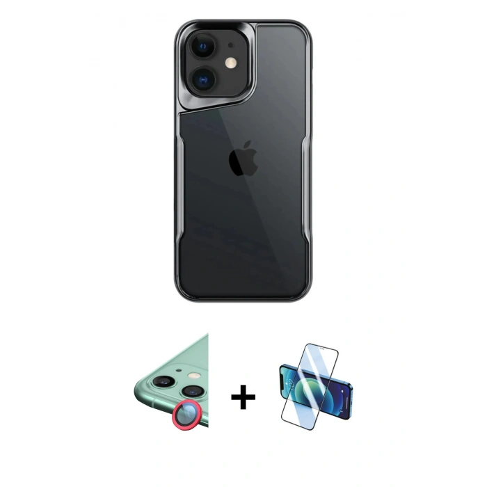 MARSİLYAN™- iPhone 11 Kılıf Akış Çizgi Koleksiyonu - Siyah 3D Antistatik Seramik Nano Ekran Koruyucu + Raze Metal Kamera Lens - KI