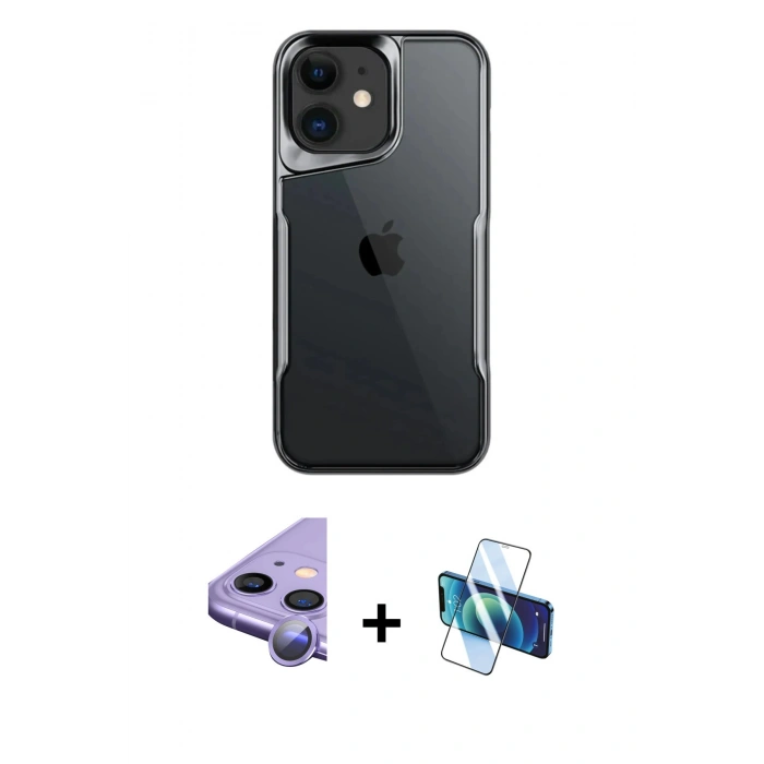 MARSİLYAN™- iPhone 11 Kılıf Akış Çizgi Koleksiyonu - Siyah 3D Antistatik Seramik Nano Ekran Koruyucu + Raze Metal Kamera Lens - MR