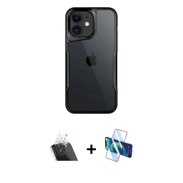 MARSİLYAN™- iPhone 11 Kılıf Akış Çizgi Koleksiyonu - Siyah 3D Antistatik Seramik Nano Ekran Koruyucu + Kamera Lens Koruma Cam - SF