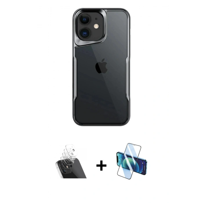 MARSİLYAN™- iPhone 11 Kılıf Akış Çizgi Koleksiyonu - Siyah 3D Antistatik Seramik Nano Ekran Koruyucu + Kamera Lens Koruma Cam - SF
