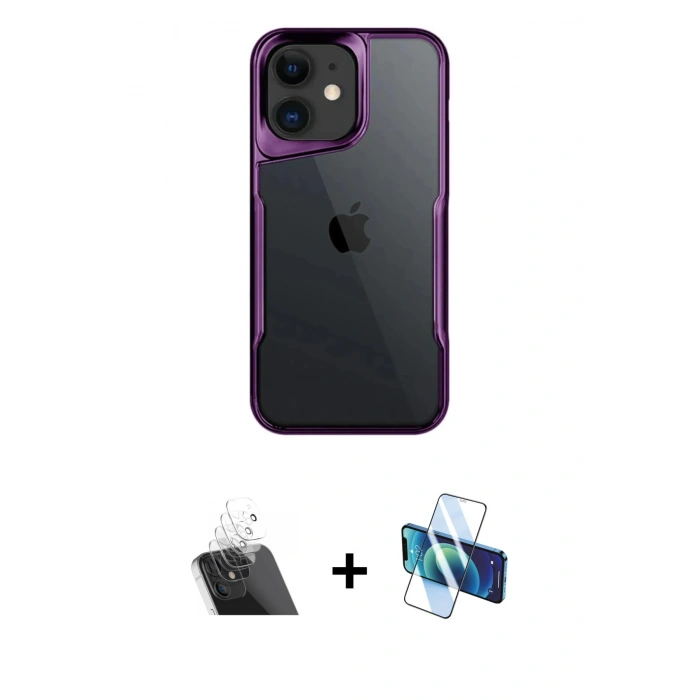 MARSİLYAN™- iPhone 11 Kılıf Akış Çizgi Koleksiyonu - Siyah 3D Antistatik Seramik Nano Ekran Koruyucu + Kamera Lens Koruma Cam - SF