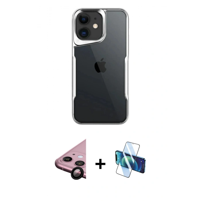 MARSİLYAN™- iPhone 11 Kılıf Akış Çizgi Koleksiyonu - Siyah 3D Antistatik Seramik Nano Ekran Koruyucu + Raze Metal Kamera Lens - SH