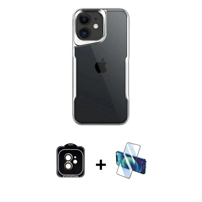 MARSİLYAN™- iPhone 11 Kılıf Akış Çizgi Koleksiyonu - Siyah 3D Antistatik Seramik Nano Ekran Koruyucu + PVD Metal Kamera Lens - TU