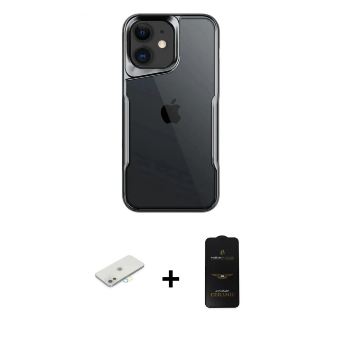 MARSİLYAN™- iPhone 11 Kılıf Akış Çizgi Koleksiyonu - Siyah 6D Antistatik Mat Seramik Hayalet Nano Ekran Koruyucu + Renkli Kamera Lens Koruma Cam - SI