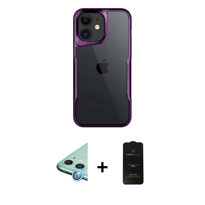 MARSİLYAN™- iPhone 11 Kılıf Akış Çizgi Koleksiyonu - Siyah 6D Antistatik Mat Seramik Hayalet Nano Ekran Koruyucu + Raze Metal Kamera Lens - MI